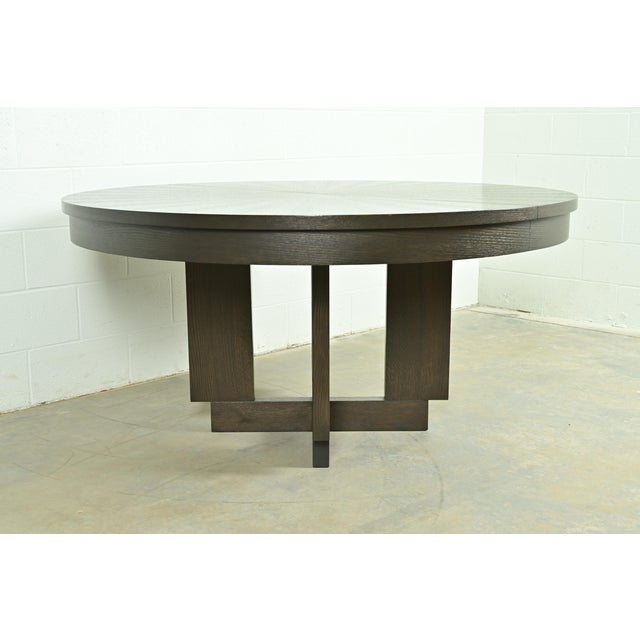 Contemporary Christian Liaigre Style Modern Oak Pedestal Extension Dining Table For Sale - Image 3 of 13