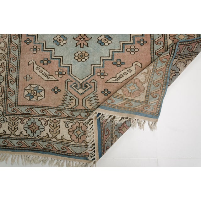 Vintage Turkish Area Rug, Soft Pink and Blue, Handwoven Wool For Sale - Image 6 of 10