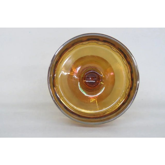 Mid 20th Century Kings Crown Thumbprint Indiana Carnival Glass Amber Compote Candy Dish For Sale - Image 5 of 11