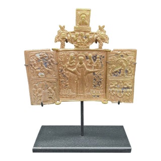 19th Century Russian Bronze Icon Triptych For Sale