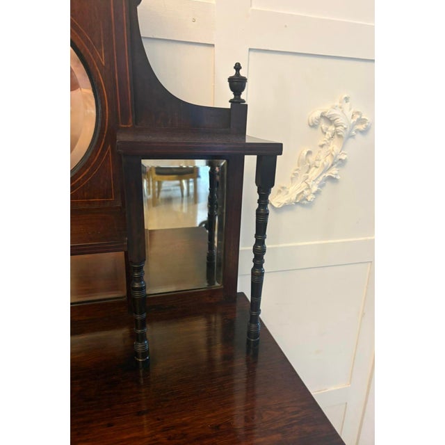 Brown Antique Edwardian Satinwood Inlaid Mahogany Display Cabinet with Mirror Back, 1900 For Sale - Image 8 of 12