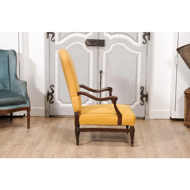 Yellow 18th Century French Transition Period Walnut Armchair with Scrolling Arms For Sale - Image 8 of 12