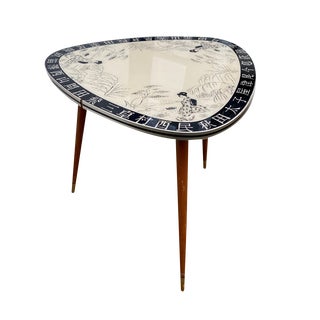 Kidney Shaped Coffee Table with Geisha Motif, 1950s For Sale