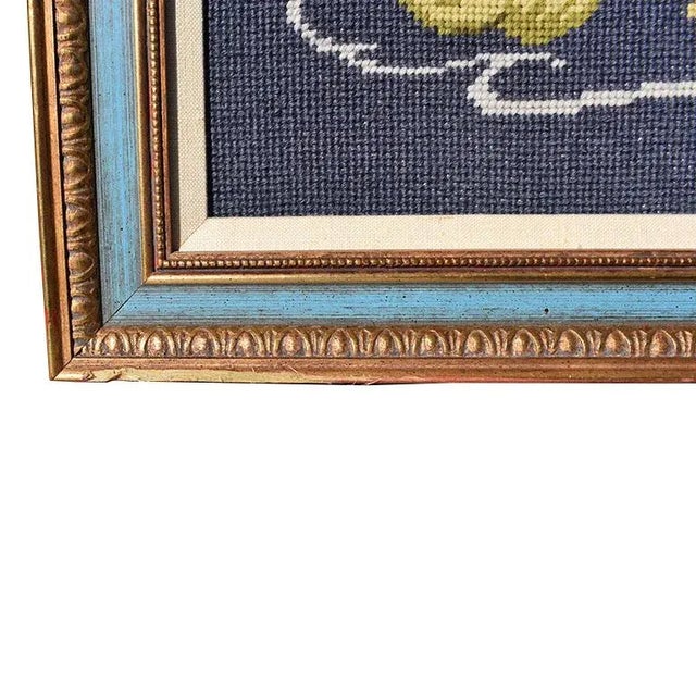 Blue Hand Stitched Embroidered Swan Wall Hanging, Framed For Sale - Image 4 of 8