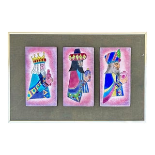 Vintage Mid-Century Modern Three Kings Enameled Copper Art “The Magi” Triptych by Phyllis Wallen For Sale