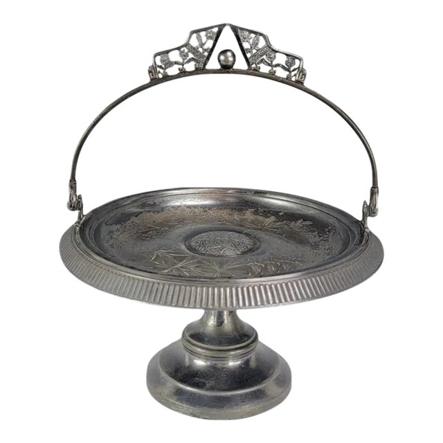 Antique Pairpoint Quadruple Plated Bridal Basket Compote With Etched Birds and Flowers #1223 For Sale