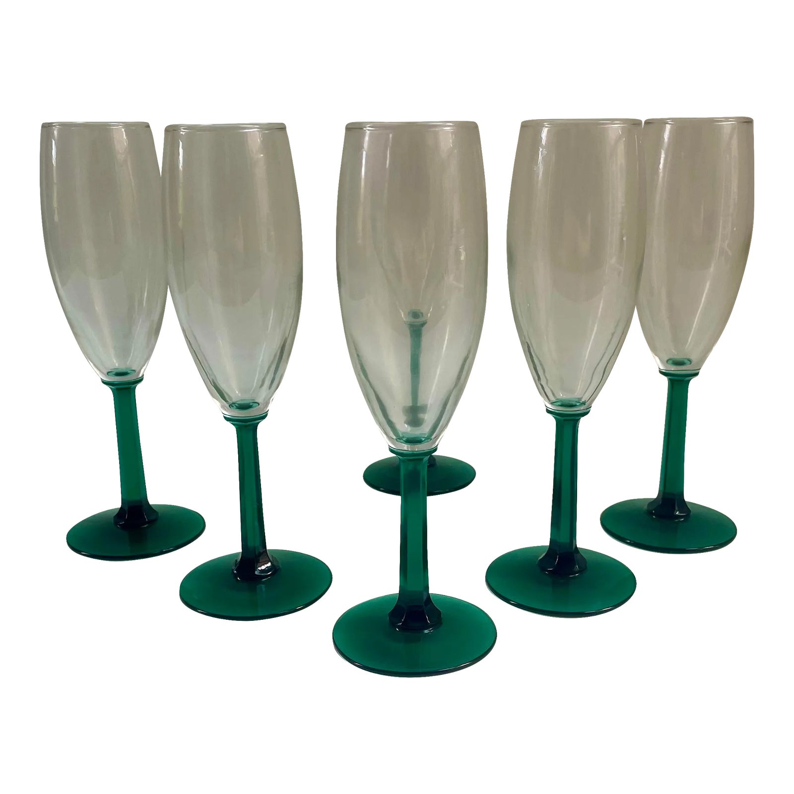 Vintage Emerald Green Stemmed Champagne Flute Glasses Set of 6 Chairish
