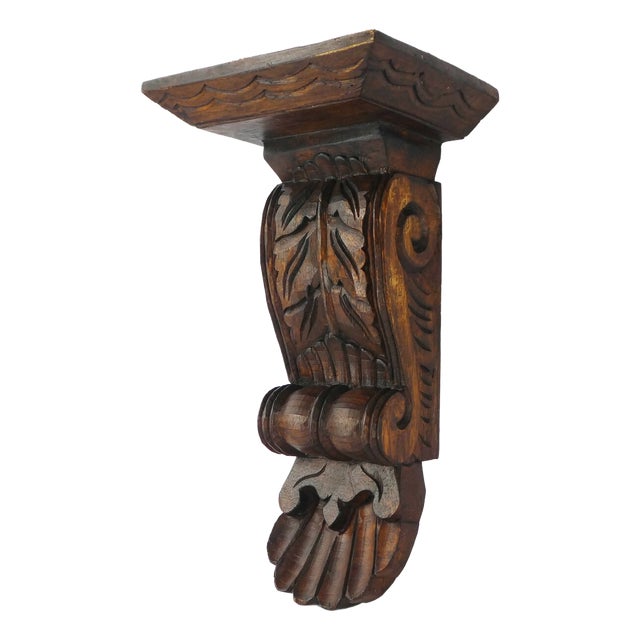 Floral Wood Carved Wall Shelf with Ornaments For Sale