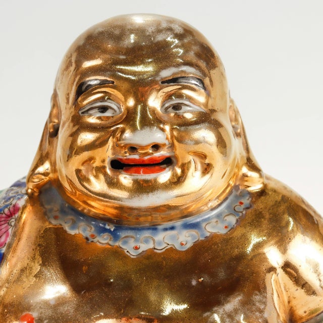 Gold Vintage Gilt Famille Verte Chinese Porcelain Seated Buddha/Luohan Ex-Lorin Marsh For Sale - Image 8 of 14