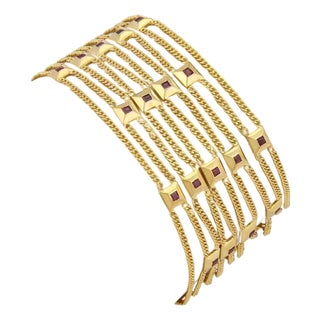 Multi StrandRuby Bracelet Estate 18K Yellow Gold Wide and Flexible For Sale