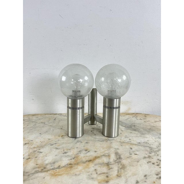 2-Light Brushed Steel and Glass Wall Lamp, Italy, 1970s For Sale - Image 4 of 8