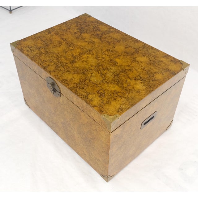 Late 20th Century Faux Tortoise Finish Hand Painted Decorated Campaign Style Trunk Box MINT For Sale - Image 5 of 16