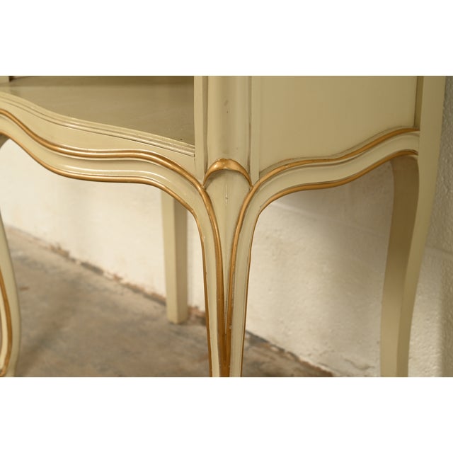 Drexel French Provincial Louis XV Cream Lacquered and Gold Gilt Nightstand, Circa 1950s For Sale - Image 10 of 15