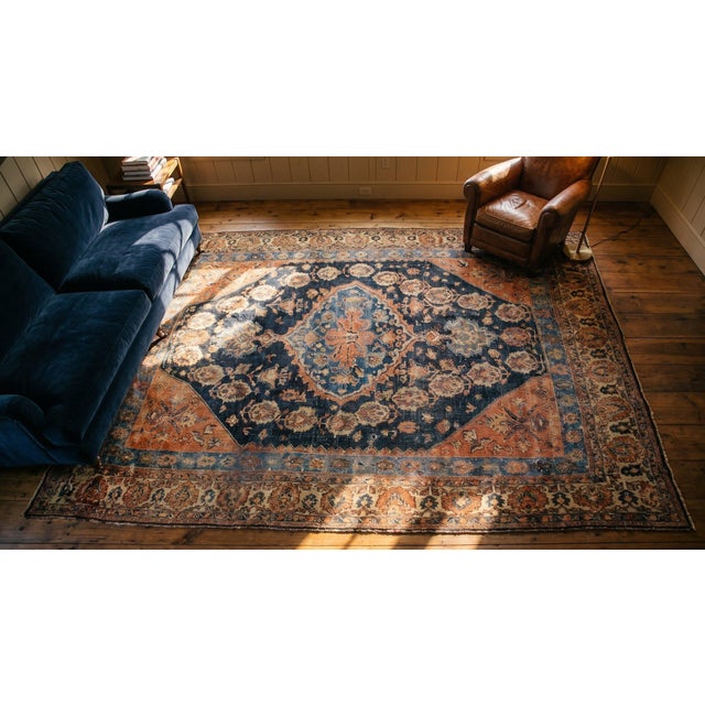 1900s S. Black Salmon Medallion Tribal Antique Persian Ghashgaie Rug 5'2" X 7'4" Knotted Pile Wool Carpet For Sale - Image 14 of 14