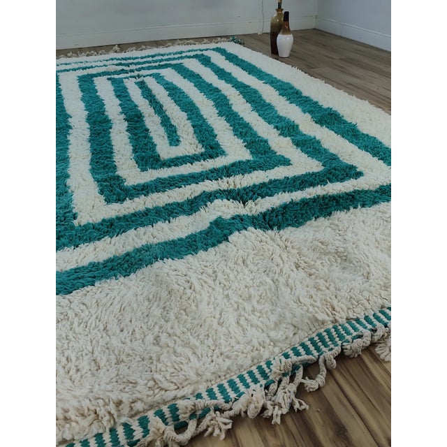 Contemporary Teal Green Wool Moroccan Beni Ourain Rug For Sale - Image 12 of 17