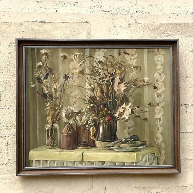 Mid 20th Century Vintage Boho Monumental Impressionist Still Life Signed Original Oil on Canvas For Sale - Image 5 of 9