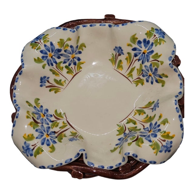 Vintage Classart Ceramic Dish in a Basket For Sale