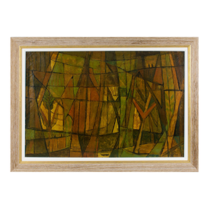 Post-Cubist Abstract Oil on Canvas Painting by Hellier, 1952
