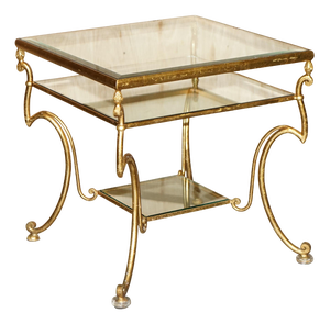 Mid-Century Modern Glass and Gold Leaf Brass Side Table