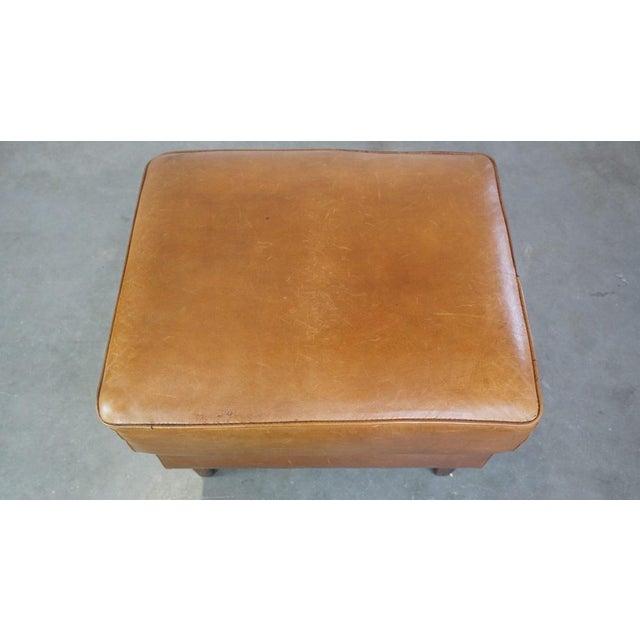 Large English Cognac-Colored Cow Leather Foot Stool For Sale - Image 6 of 11