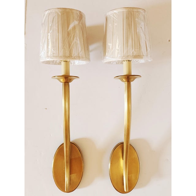 Contemporary Decorative Crafts Inc. Torchiere Style Brass Wall Sconces-a Pair For Sale - Image 3 of 13