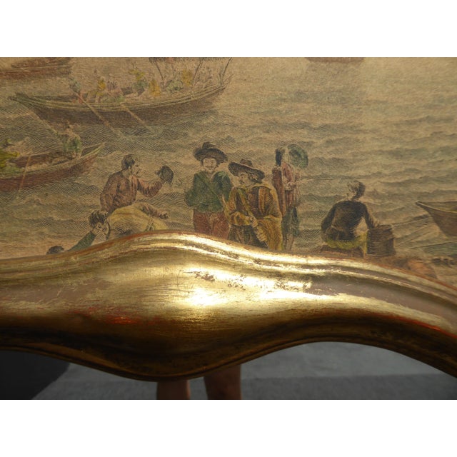 Gold Vintage Trumeau Wall Mantle Mirror Made in Italy Picture of Boats in Harbor For Sale - Image 8 of 13