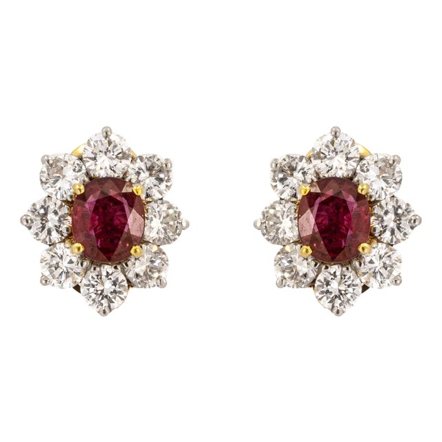 Late 20th Century Platinum & 18k Ruby Earrings, A Pair For Sale