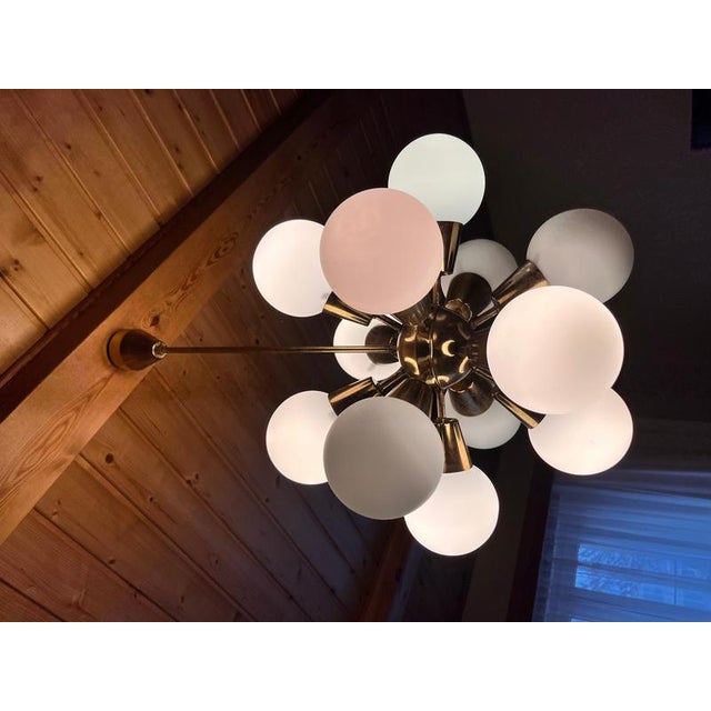 Space Age Brass Sputnik Chandelier attributed to Kamenicky Senov, 1970s For Sale - Image 6 of 9