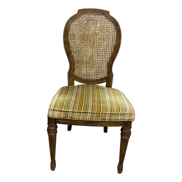 1980s Drexel Cane Back Dining Chairs Original Fabric For Sale