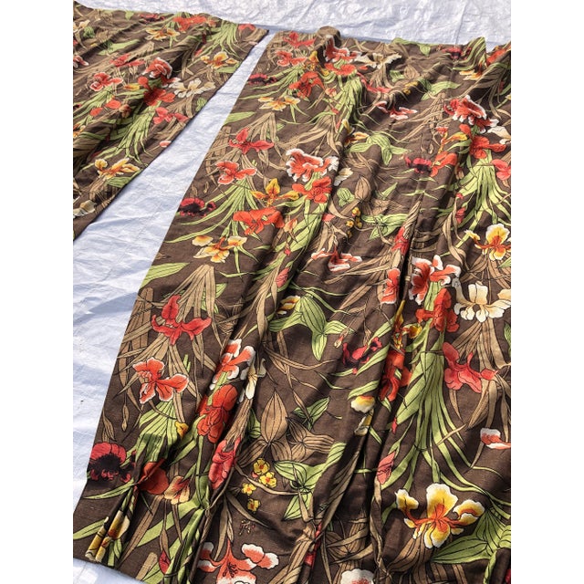 Brown Vintage Floral Design Curtains- a Pair For Sale - Image 8 of 11