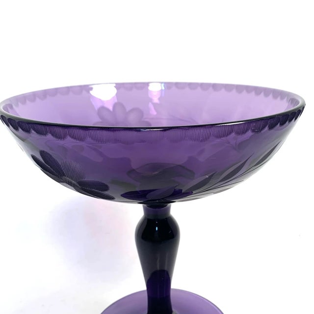 Late 19th C. Amethyst Etched Glass Compote Art Nouveau Victorian Traditional For Sale - Image 10 of 10