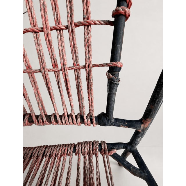 Mid-Century French Wrought Iron and Woven Cord Patio Chairs, 1950s, Set of 4 For Sale - Image 3 of 17