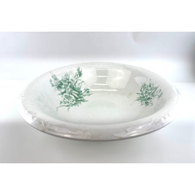 Digoin & Sarreguemines Antique French Digoin Ironstone Serving Bowl Green Floral For Sale - Image 4 of 9