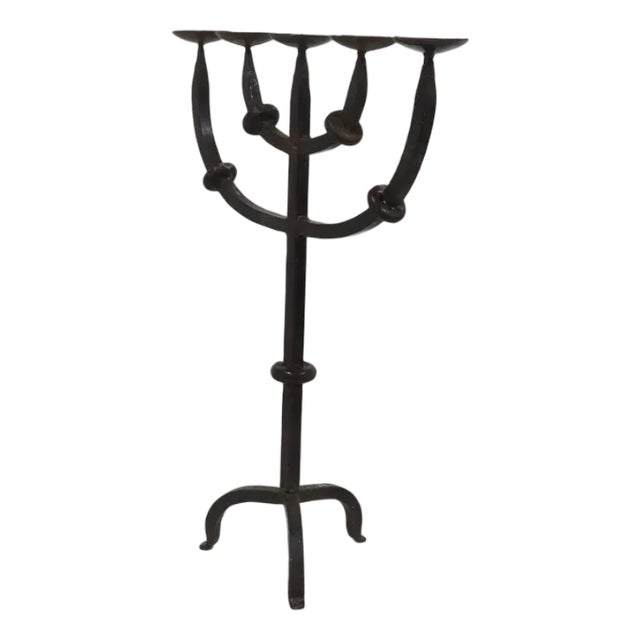 Large Brutalist Wrought Iron 5 Arm Candleholder, 1950s For Sale