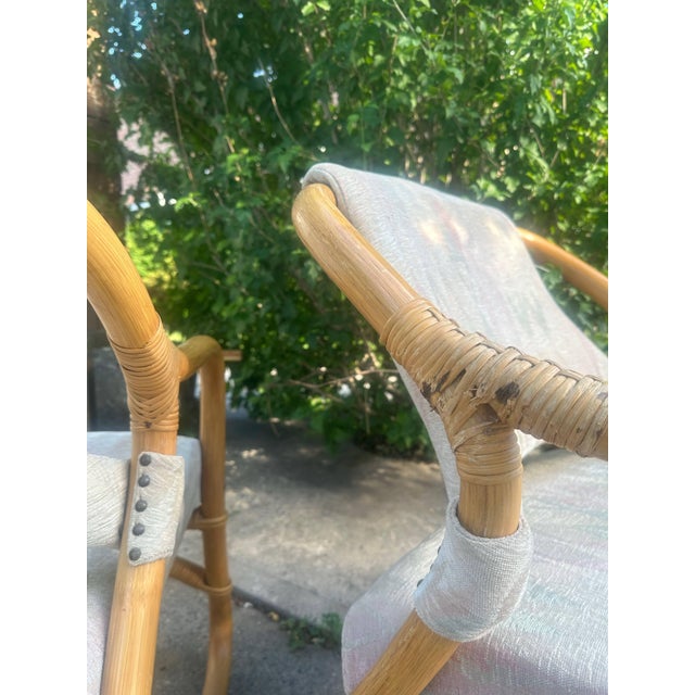 Pair of Danish Bamboo Lounge Chairs With Diamond-Pattern Upholstery, Denmark, Circa 1970 For Sale In New York - Image 6 of 6