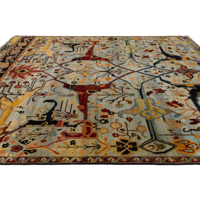 Textile 9x12 Modern Persian Bidjar Style Hand-Knotted Wool Rug Mirrored Arboreal Motif For Sale - Image 7 of 11