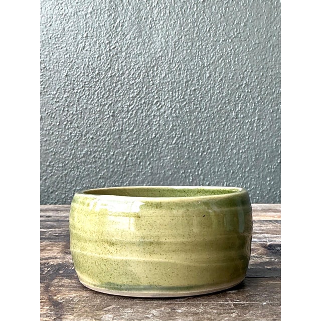 Ceramic Vintage Studio Pottery Green Bowl For Sale - Image 7 of 16