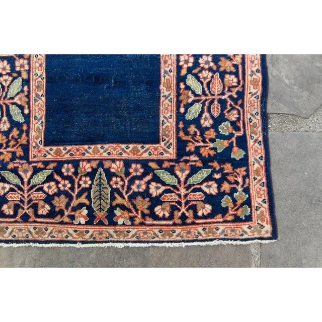 1920s 1920s Antique Small Geometric Floral Denim Blue & Beige Accent Rug - 3’1” x 4’ For Sale - Image 5 of 10