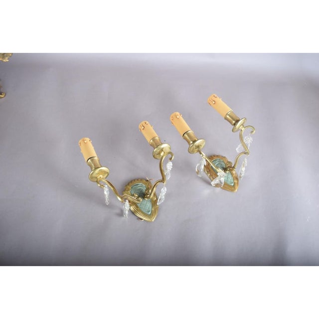 Vintage French Brass and Crystal Wall Sconces, 1940s, Set of 2 For Sale - Image 10 of 11