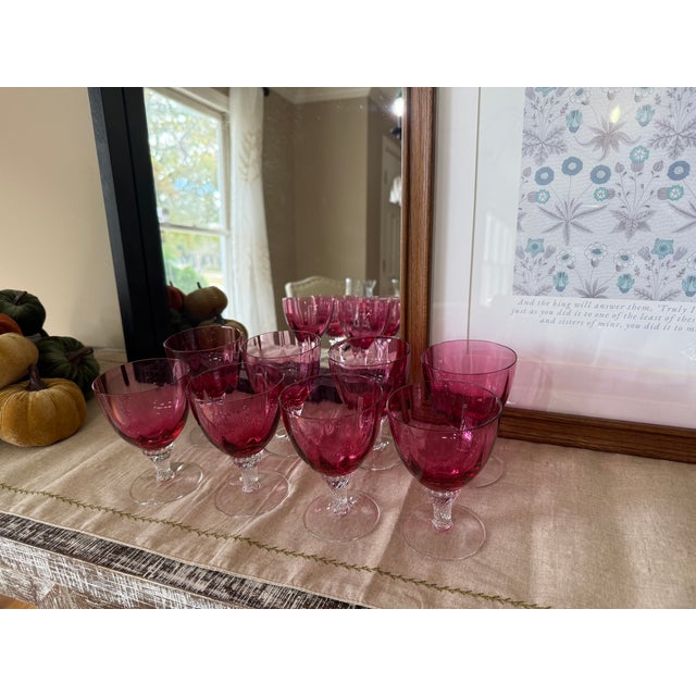 1950s 1950s Set of 8 Borgfeldt Lisa Cranberry Optic Wine Glasses For Sale - Image 5 of 7