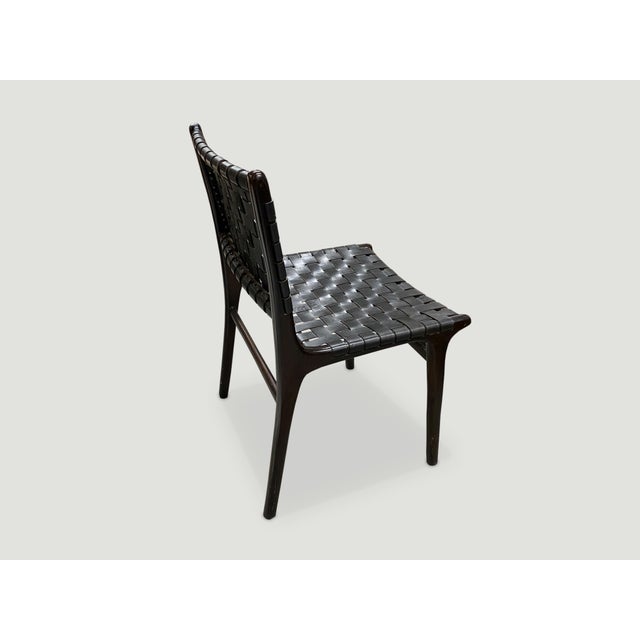 Andrianna Shamaris Modern Chair Series Single Backed Leather Woven Chair For Sale - Image 4 of 6