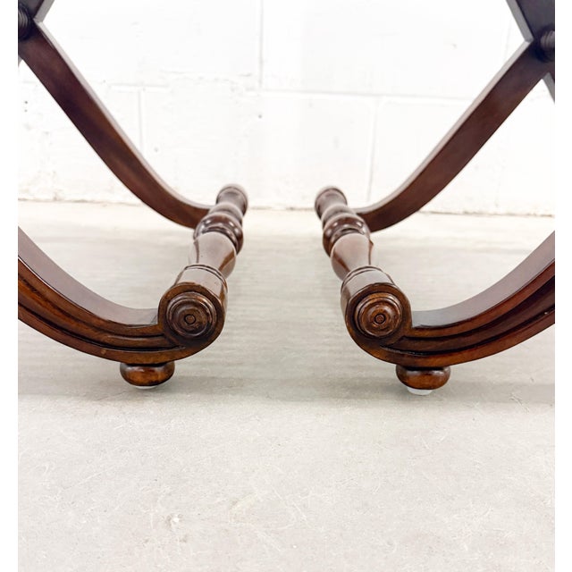 Late 20th Century Regency Campaign-Style X-Base Cane Stools in the Manner of Gillows of Lancaster For Sale - Image 9 of 12
