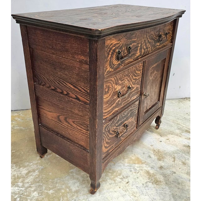 Wood Late 19th Century Victorian Tiger Oak Rolling Side Cabinet For Sale - Image 7 of 10