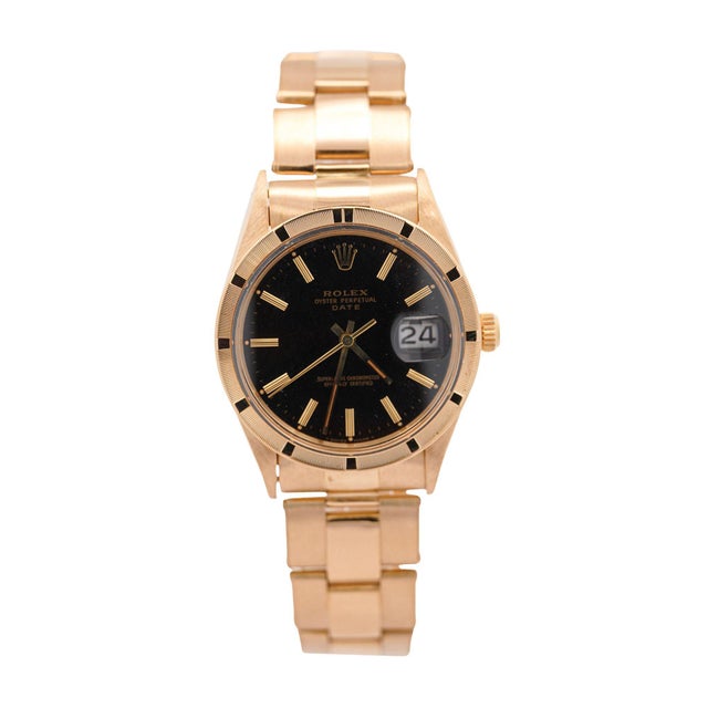 1970s Rolex Op Date 1501 34mm 18k Gold Black Gloss Dial Watch For Sale - Image 10 of 10