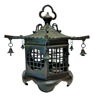 Large Chinese Bronze Lantern Ceiling Lamp, 1930s