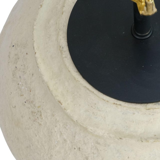 Custom Sculptural Paper Mâché Table Lamp – Organic Modern Design With Black Linen Shade For Sale - Image 12 of 16