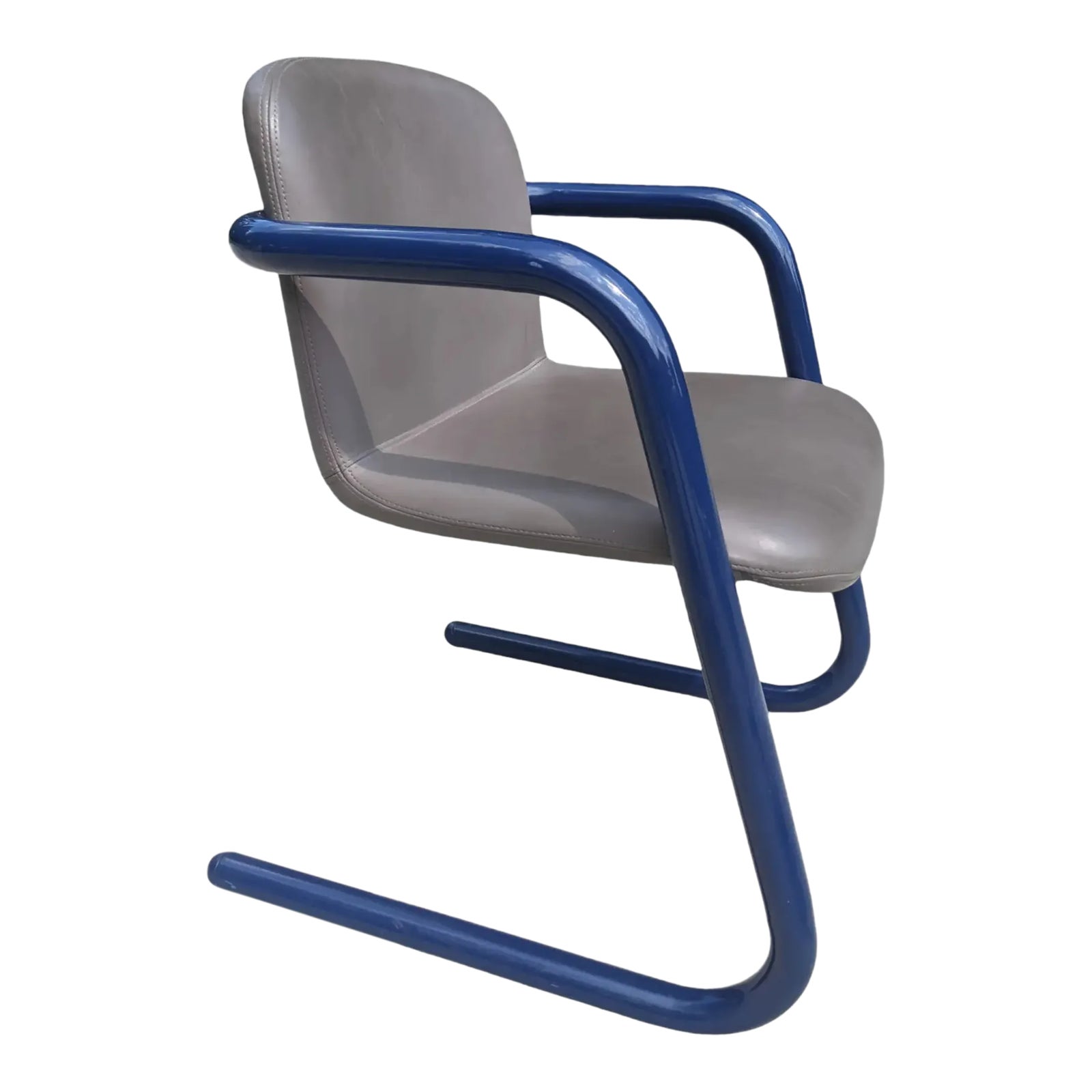 1980s Postmodern Kinetics Tubular Blue Metal and Gray Vinyl Cantilever ...