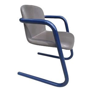 1980s Postmodern Kinetics Tubular Blue Metal and Gray Vinyl Cantilever Chair