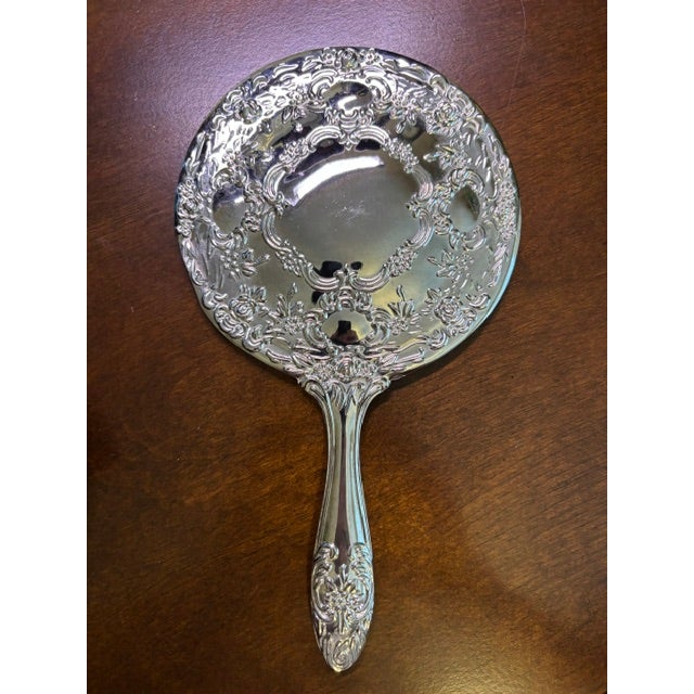 Vintage Ornate Floral Vanity Mirror and Hairbrush Set For Sale - Image 11 of 14