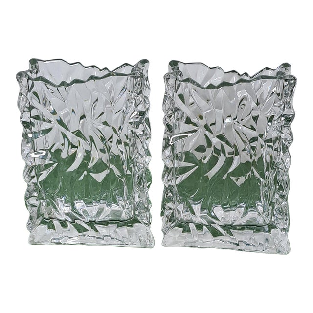 Pair of Vintage Rosenthal Studio-Line Crystal Paper Bag Vases, Germany, 7″ For Sale